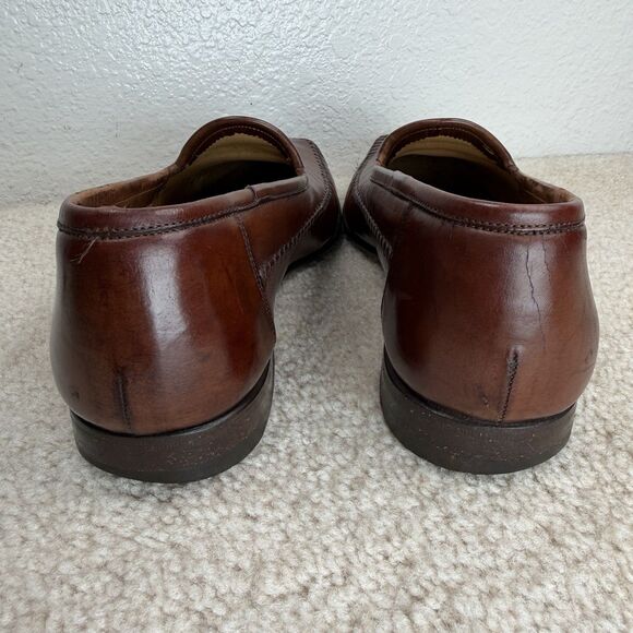 Santoni Loafers Brown Leather Dress Shoe Size 9 Slip On Moc Toe Whipstitch Italy - Picture 9 of 15